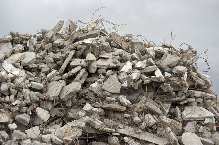 Grey rubble at building site