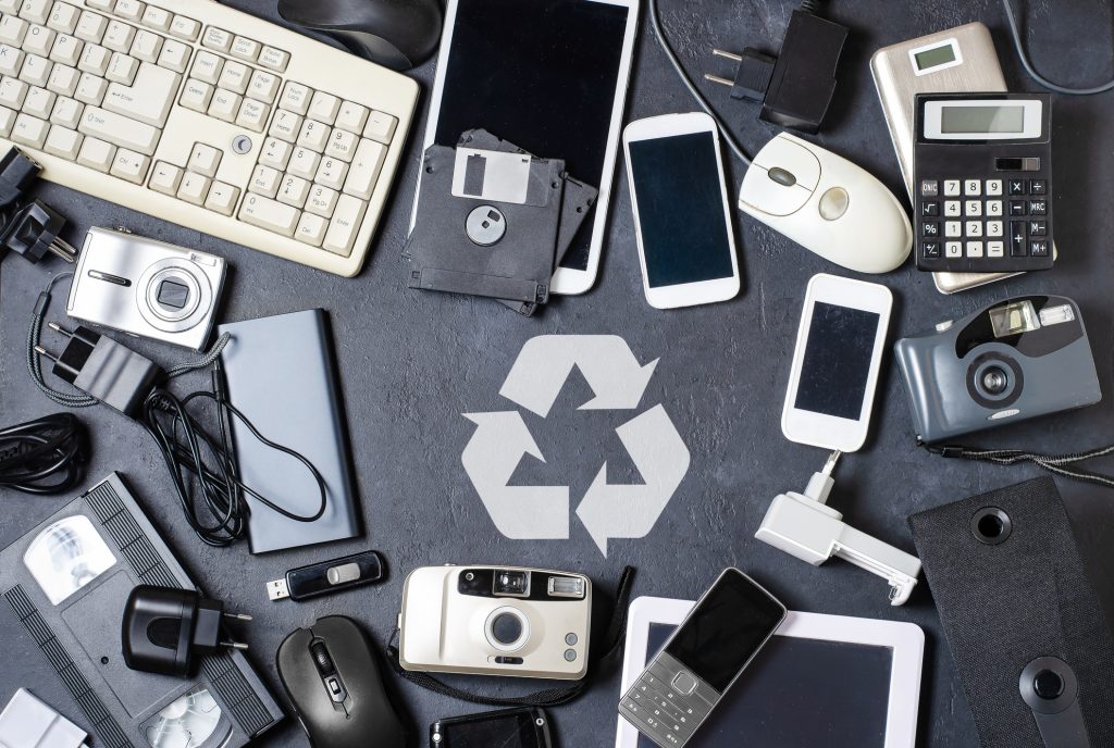Various old electronic devices ready for WEEE Recycling